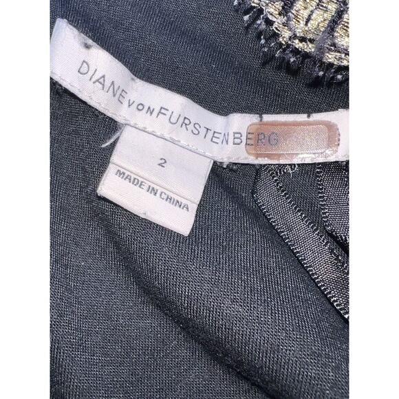 Diane Von Furstenberg Dress Size 2 Gold Metallic Lace Lined Long Sleeve Cocktail - Picture 9 of 15